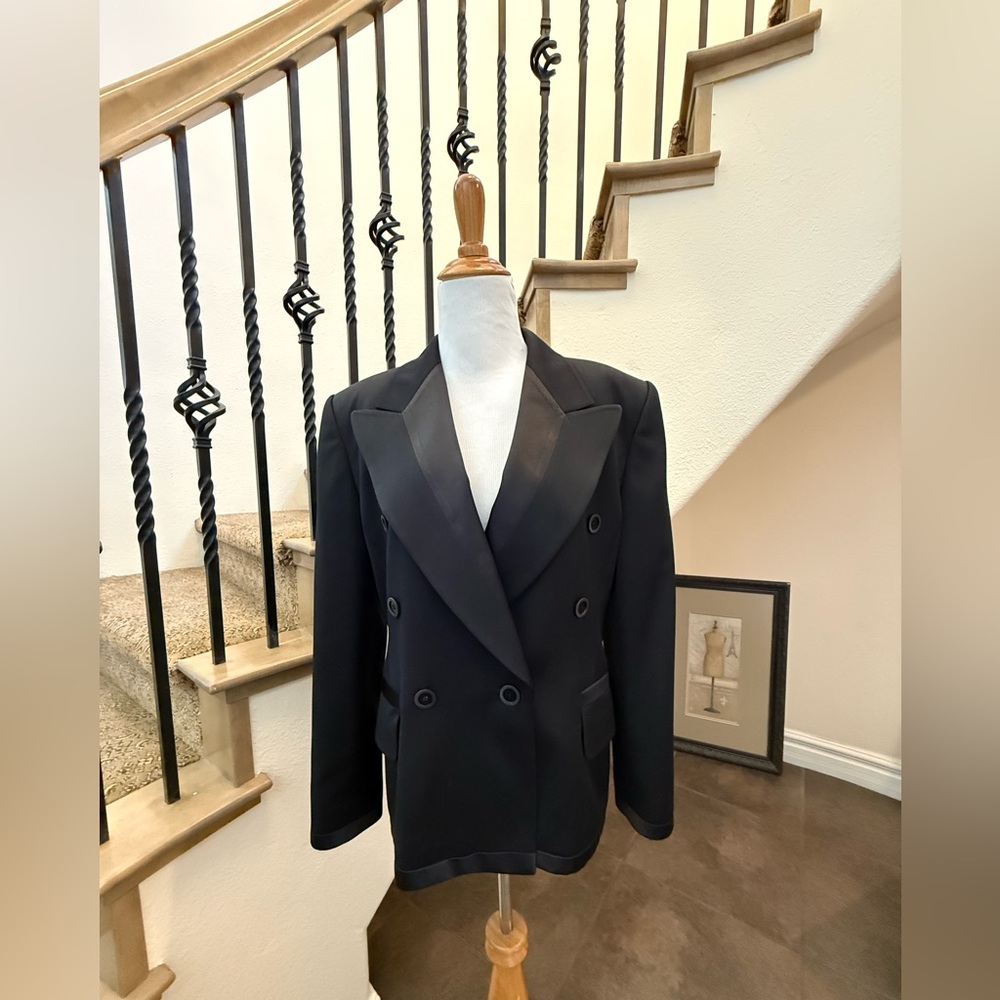 VTG ESCADA Margaretha Ley Black Double Breasted Blazer Sz 38 Satin Lapel Couture